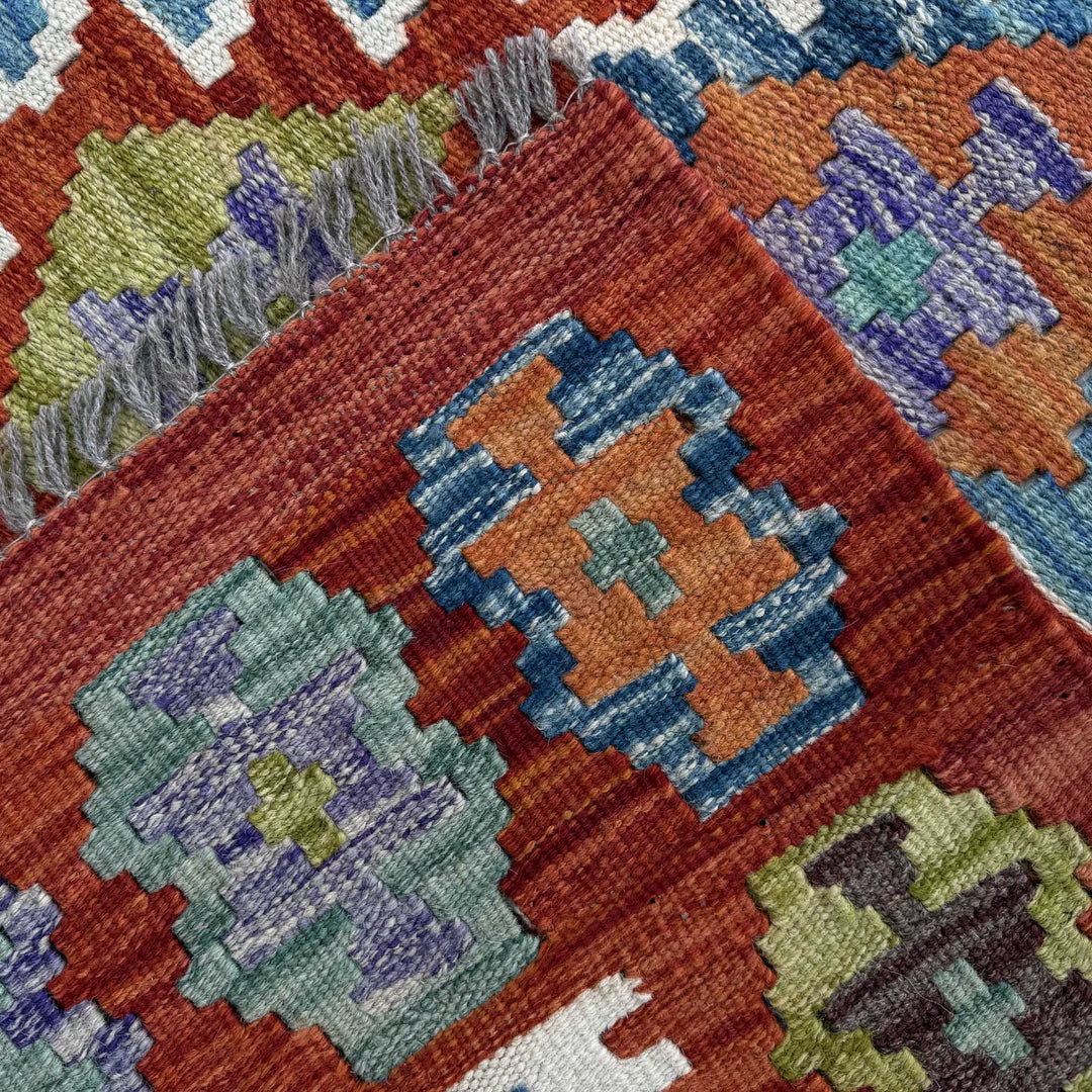 Afghan Vegetable Kilim Rug 7' 3" x 10' 4" Flat-Weave | No. AL33617