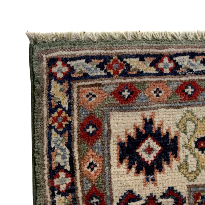 Green Afghan Kazak Rug 3' 1" x 4' 11" Hand-Knotted | No. AL33656