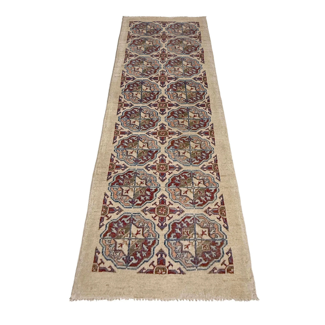 Beige Afghan Waziri Runner Rug 2' 7" x 7' 11" Hand-Knotted | No. AL33665
