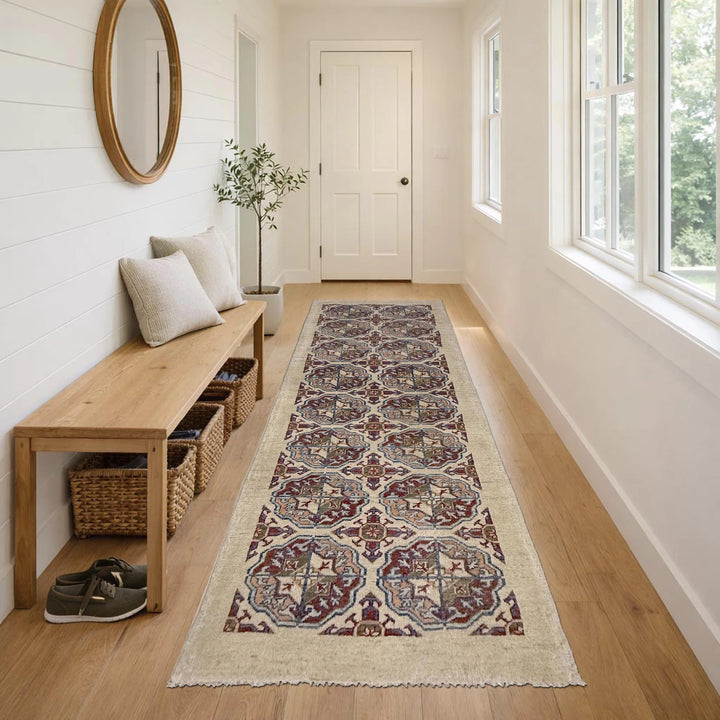 Beige Afghan Waziri Runner Rug 2' 7" x 7' 11" Hand-Knotted | No. AL33665