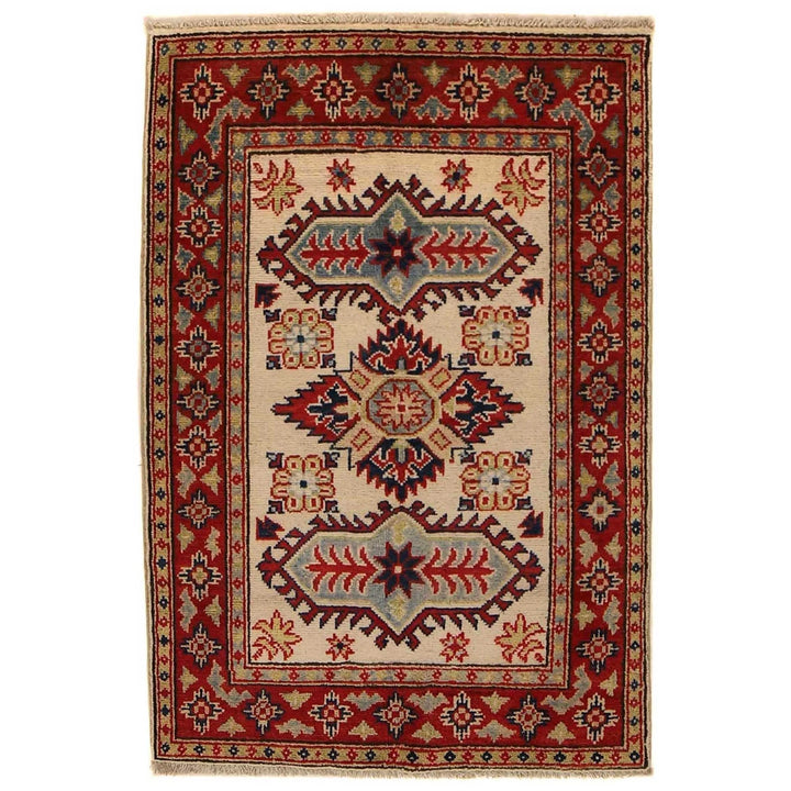 Beige Afghan Kazak Rug 2'9" x 3'11" Hand-Knotted | No. AL33694