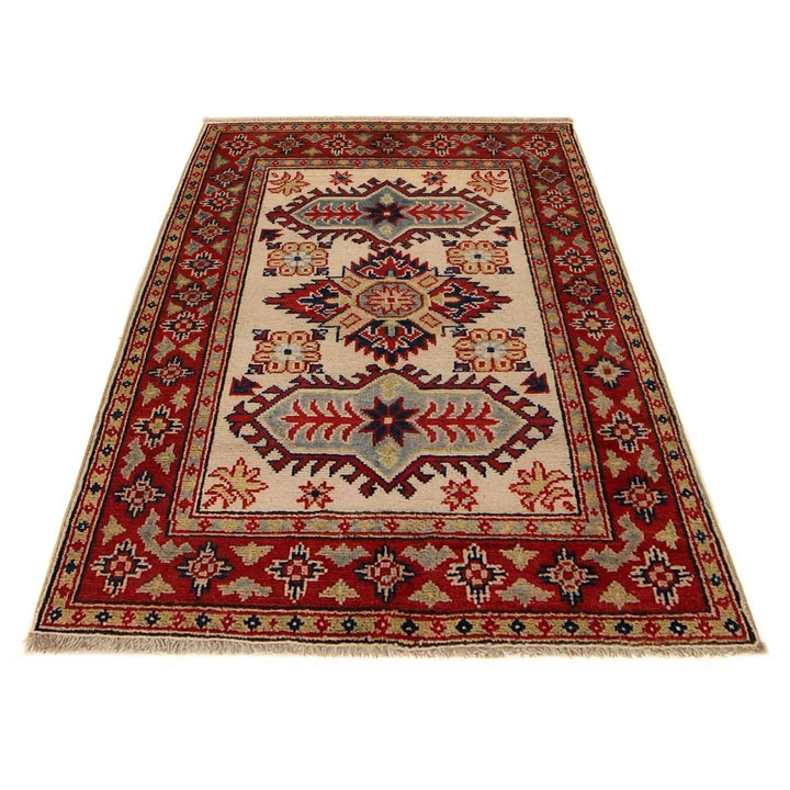 Beige Afghan Kazak Rug 2'9" x 3'11" Hand-Knotted | No. AL33694