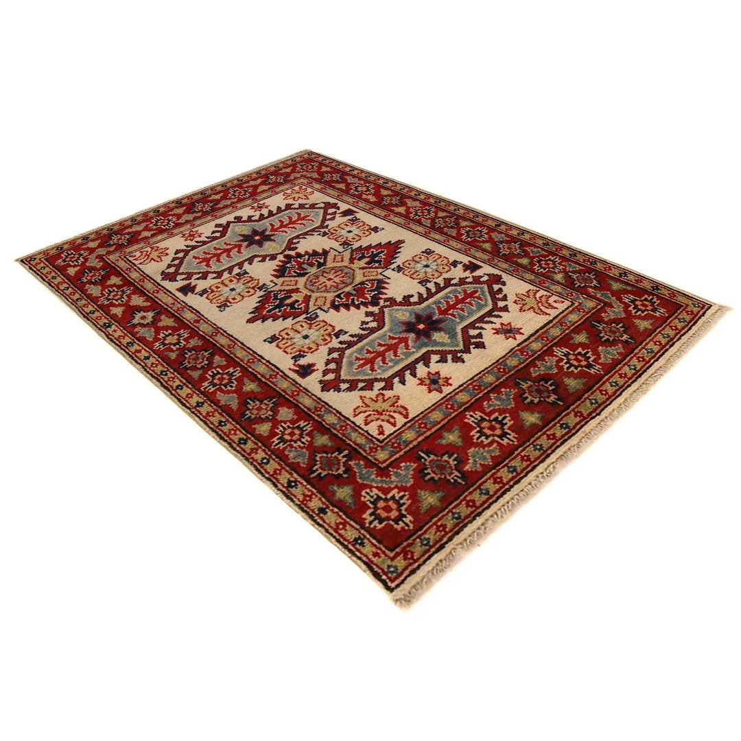 Beige Afghan Kazak Rug 2'9" x 3'11" Hand-Knotted | No. AL33694