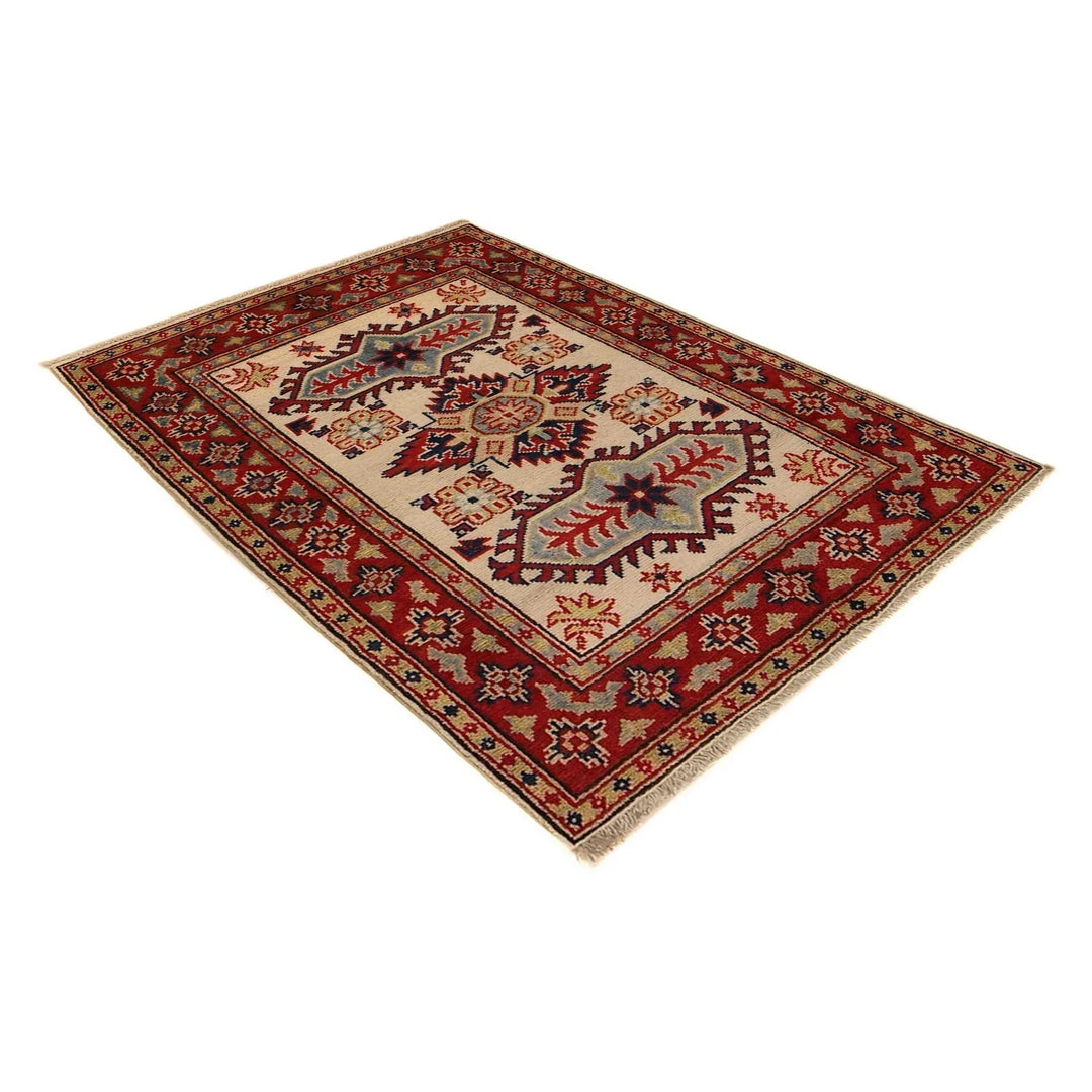 Beige Afghan Kazak Rug 2'9" x 3'11" Hand-Knotted | No. AL33694