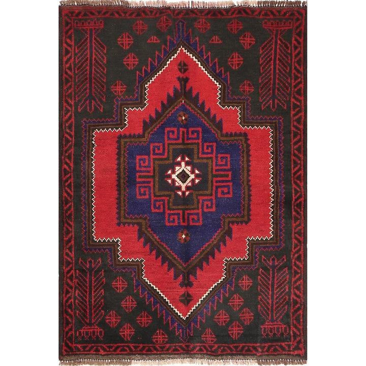 Afghan Baluchi Rug 2' 12" x 4' 2" Hand-Knotted | No. AL33704