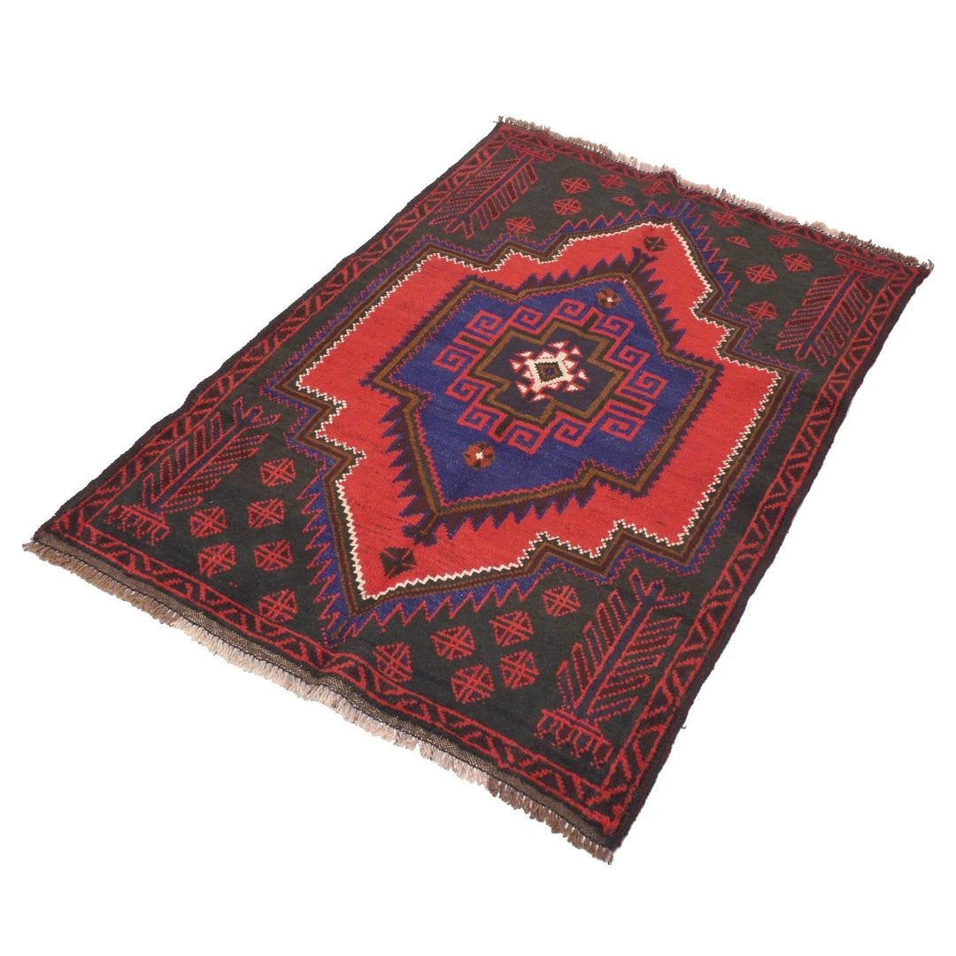 Afghan Baluchi Rug 2' 12" x 4' 2" Hand-Knotted | No. AL33704