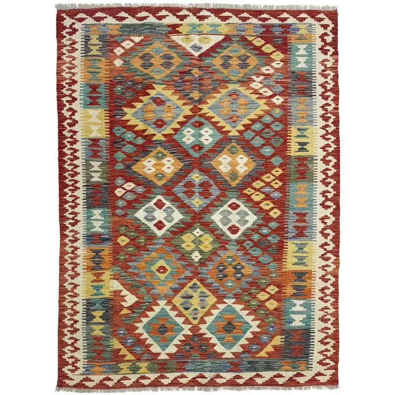 Afghan Vegetable Kilim Rug 4' 4" x 6' 2" Flat-Weave | No. AL337162