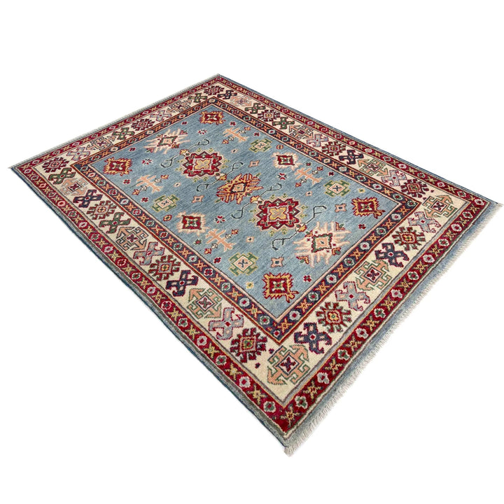 Blue Afghan Kazak Rug 3' 3" x 4' 11" Hand-Knotted | No. AL33739