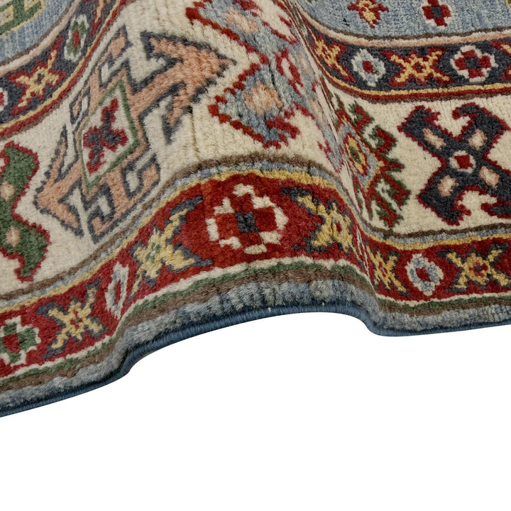 Blue Afghan Kazak Rug 3' 3" x 4' 11" Hand-Knotted | No. AL33739