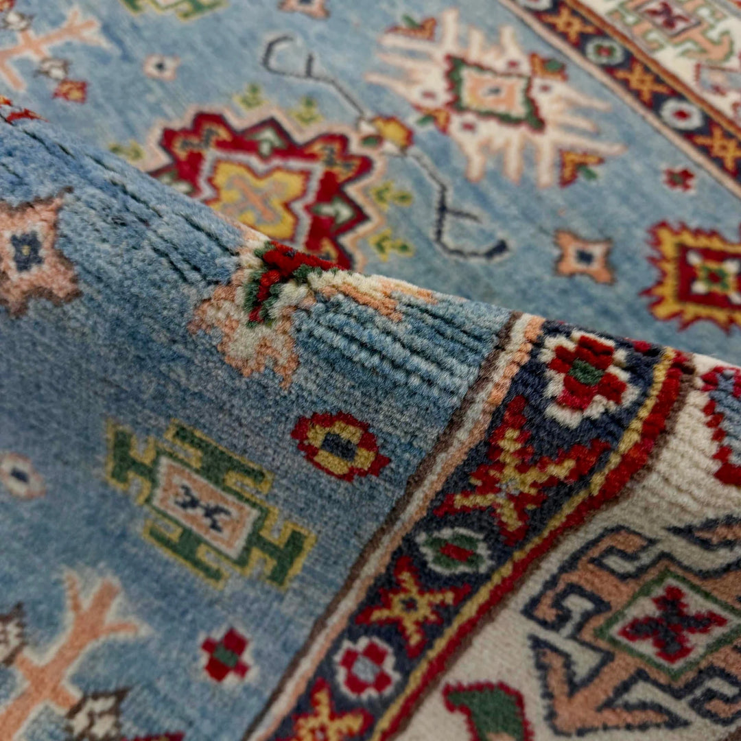 Blue Afghan Kazak Rug 3' 3" x 4' 11" Hand-Knotted | No. AL33739