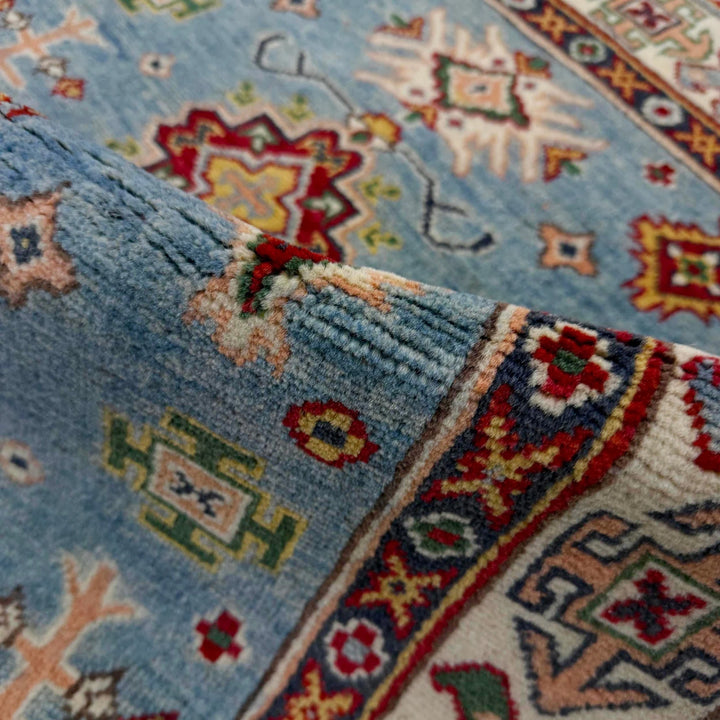 Blue Afghan Kazak Rug 3' 3" x 4' 11" Hand-Knotted | No. AL33739