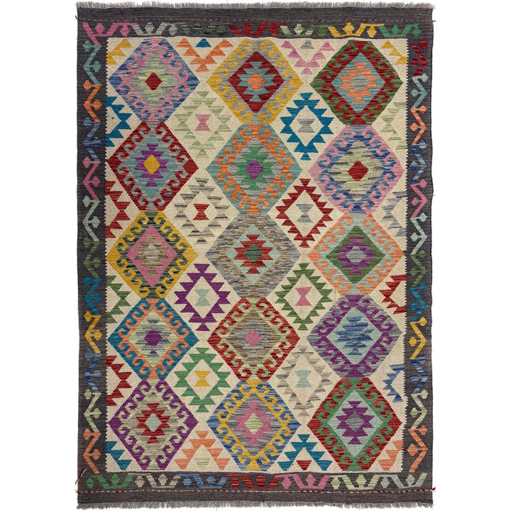 Multicolor Afghan Kilim Rug 4' 11" x 6' 4" Flat-Weave
