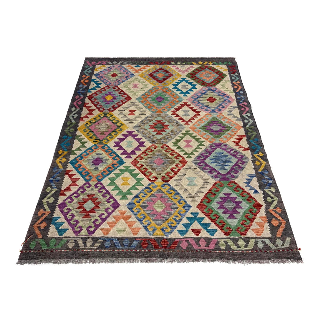 Multicolor Afghan Vegetable Kilim Rug 4' 11" x 6' 4" Flat-Weave | No. AL33750