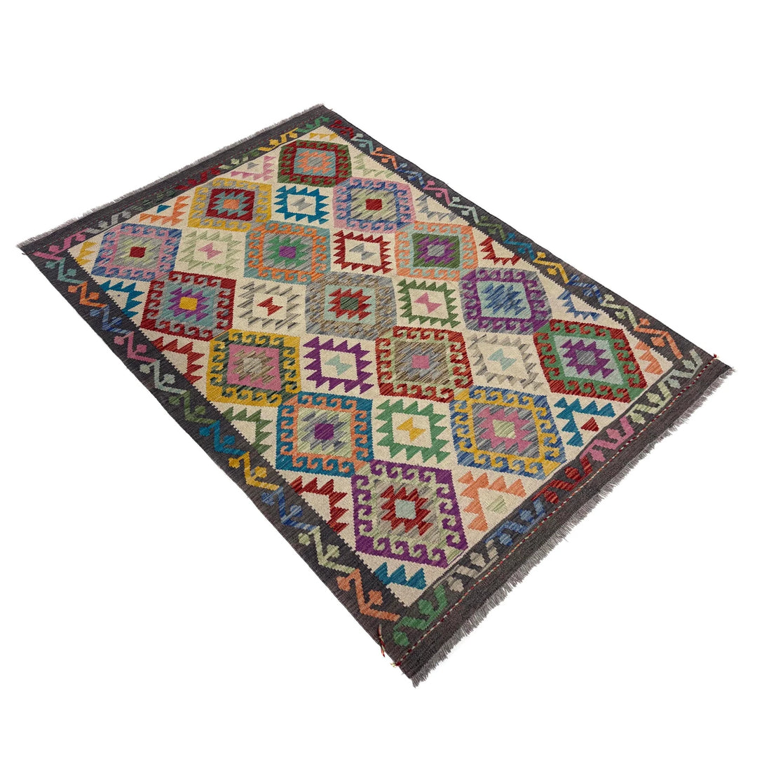 Multicolor Afghan Kilim Rug 4' 11" x 6' 4" Flat-Weave view