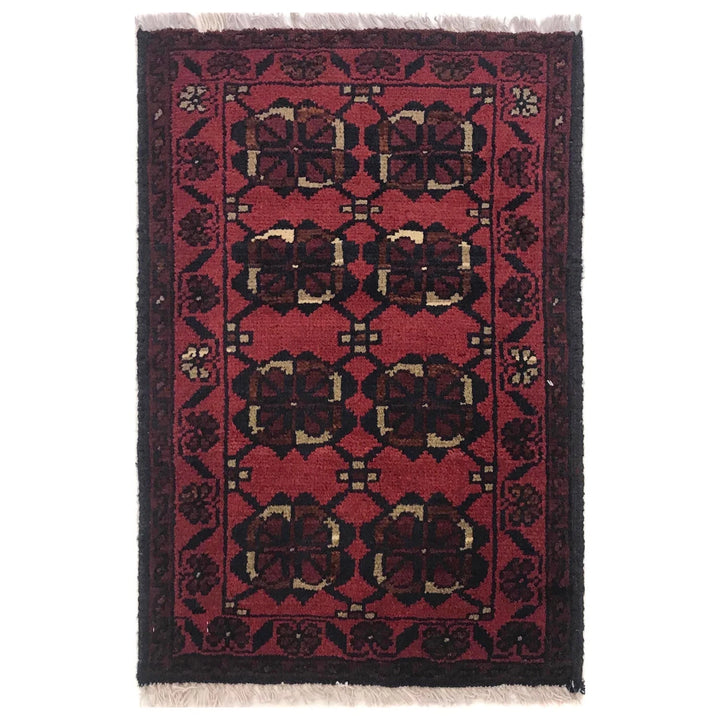 Red Afghan Oriental Doormat 1' 4" x 2' 0" Hand-Knotted | No. AL33816