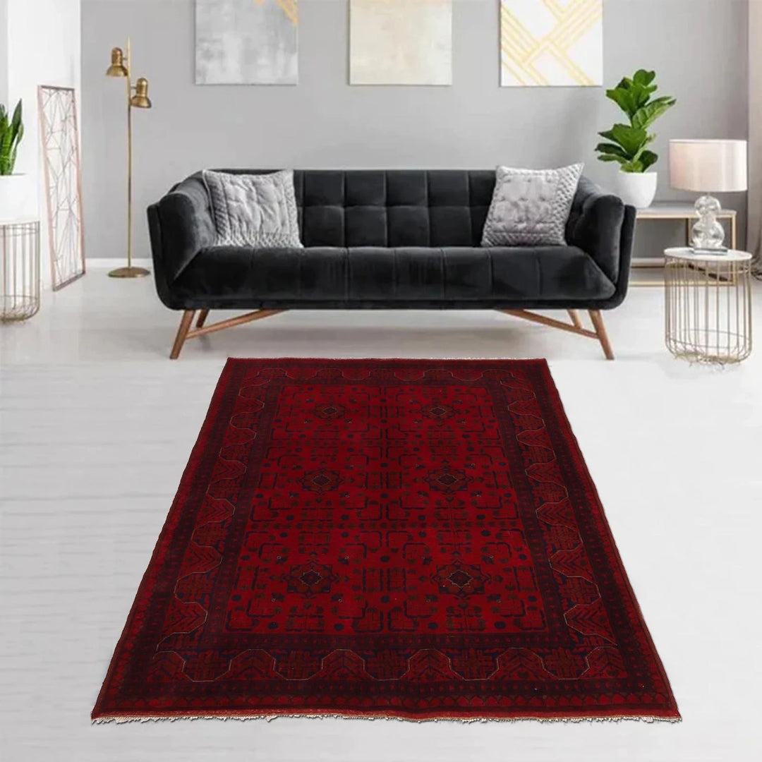 Red Afghan Khal Mohammadi Rug 5'1" x 6'4" Hand-Knotted | No. AL33822