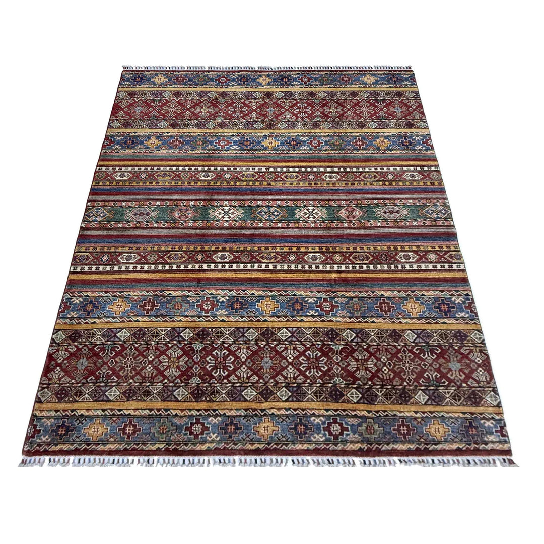 Afghan Gabbeh Rug 5' 7" x 7' 11" Hand-Knotted | No. AL33858
