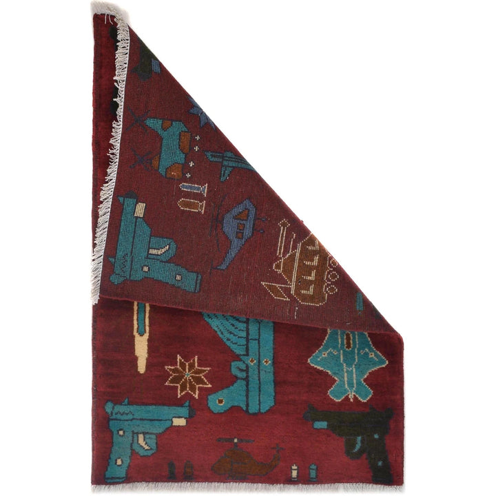 Red Afghan War Rug 1' 11" x 2' 10" Hand-Knotted | No. AL33881