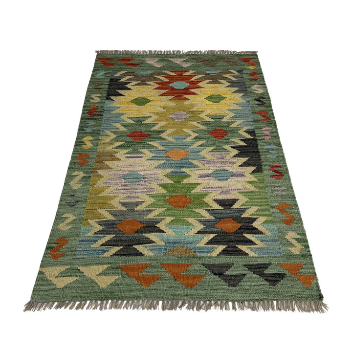 Afghan Vegetable Kilim Rug 2' 7" x 4' 1" Flat-Weave | No. AL338837