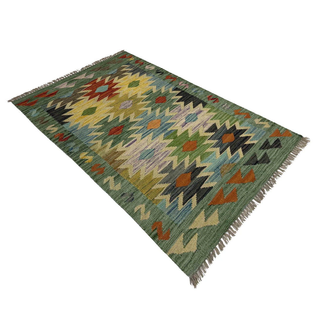 Afghan Vegetable Kilim Rug 2' 7" x 4' 1" Flat-Weave | No. AL338837
