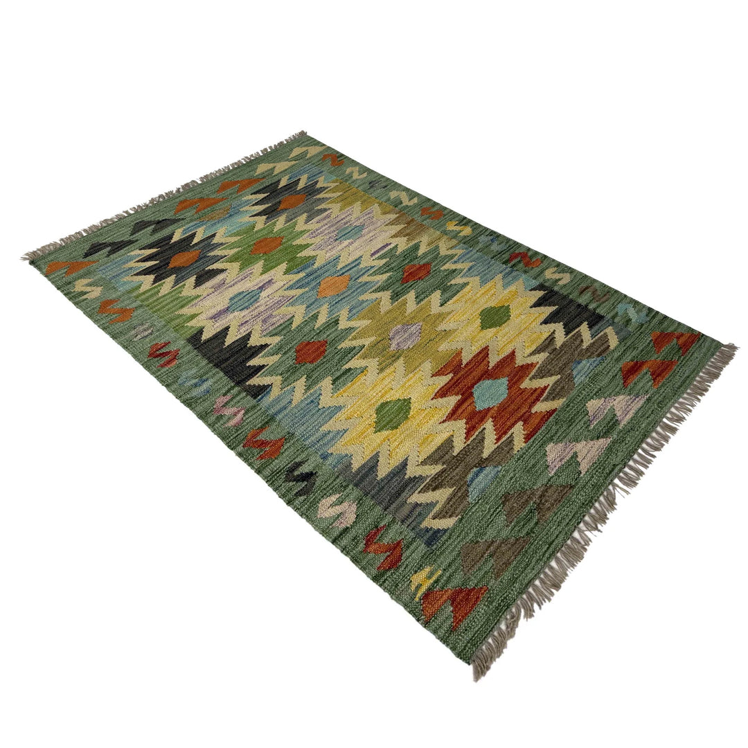 Afghan Vegetable Kilim Rug 2' 7" x 4' 1" Flat-Weave | No. AL338837