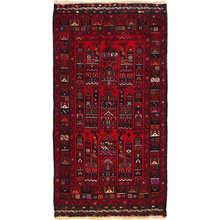 Red Afghan Prayer Rug 2' 6" x 4' 8" Hand-Knotted | No. AL33895
