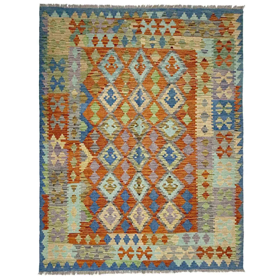 Multicolor Afghan Vegetable Kilim Rug 5' 8" x 7' 8" Flat-Weave | No. AL33911