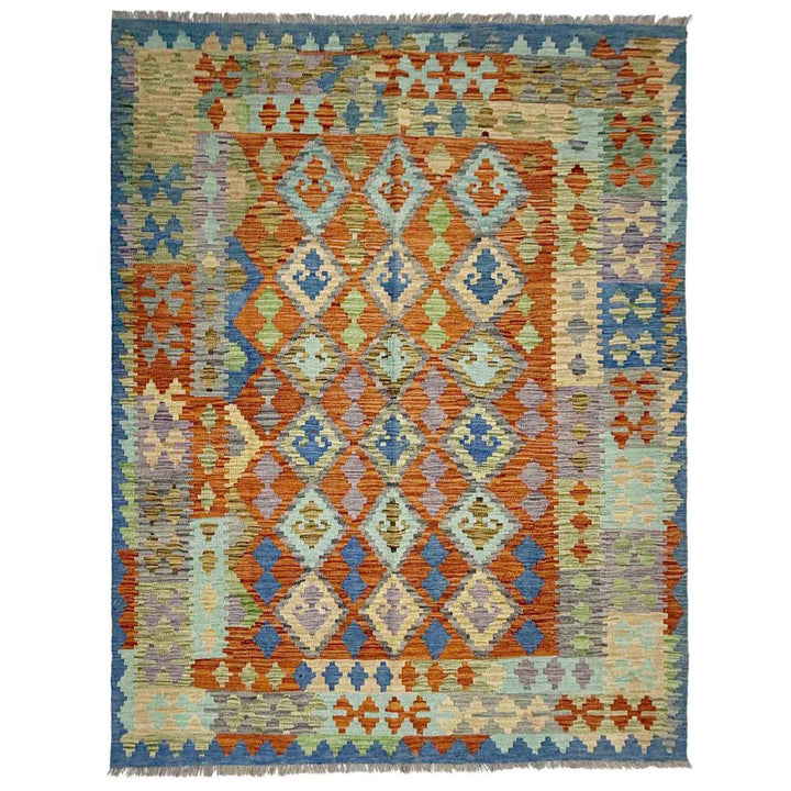 Multicolor Afghan Vegetable Kilim Rug 5' 8" x 7' 8" Flat-Weave | No. AL33911