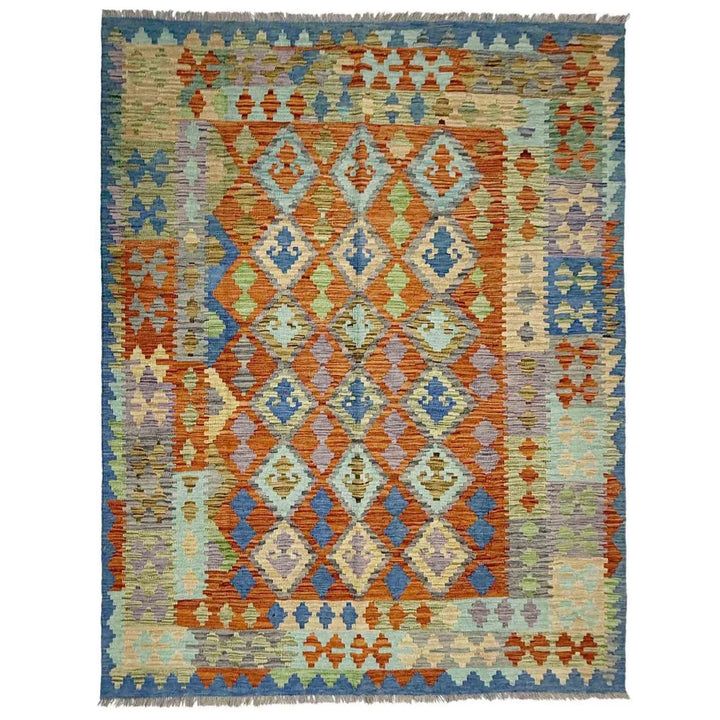 Multicolor Afghan Kilim Rug 5'8" x 7'8" Flat-Weave | No. AL33911