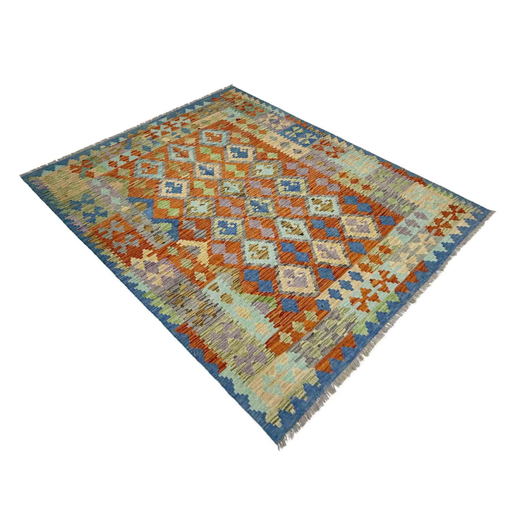 Multicolor Afghan Vegetable Kilim Rug 5' 8" x 7' 8" Flat-Weave | No. AL33911