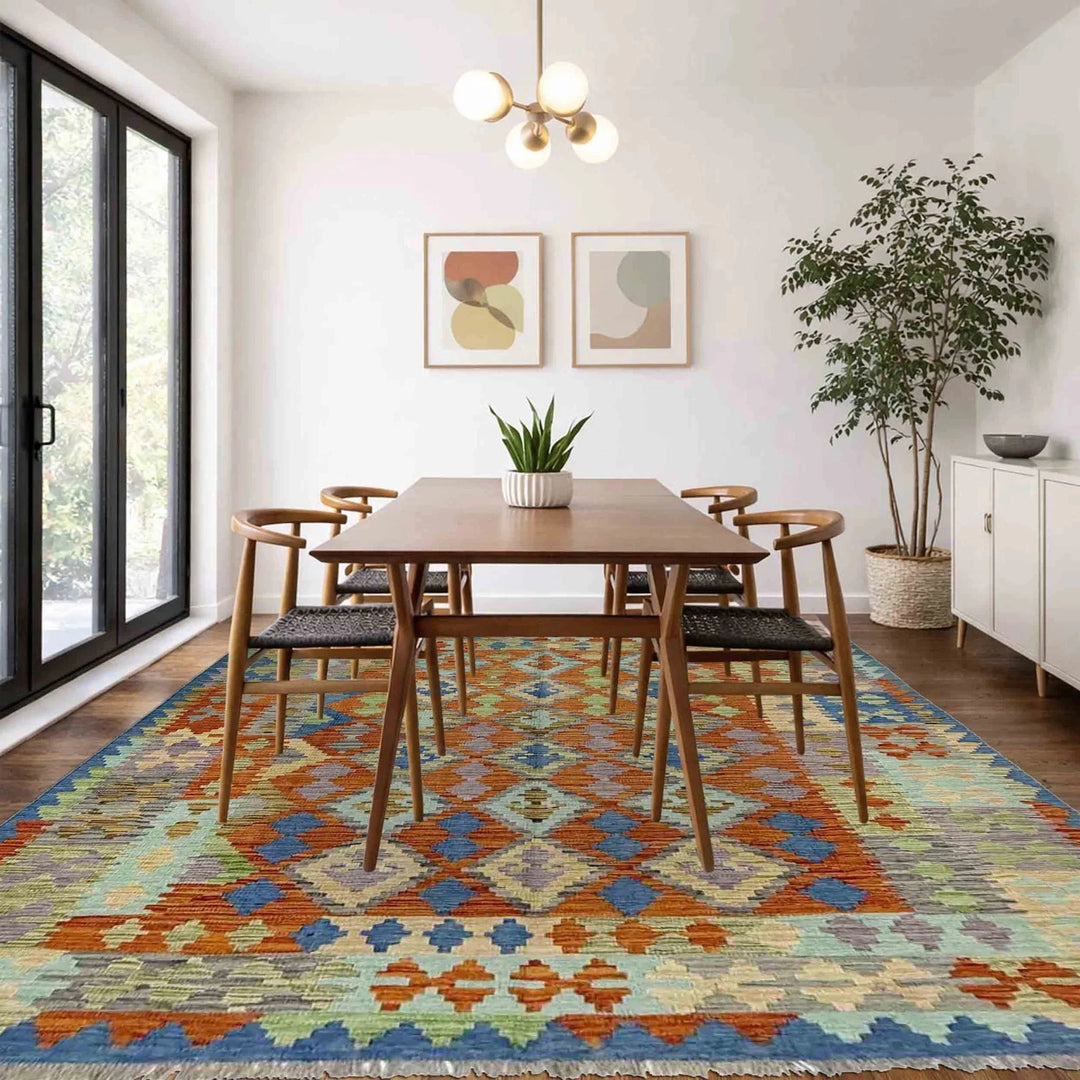 Multicolor Afghan Kilim Rug 5'8" x 7'8" Flat-Weave | No. AL33911