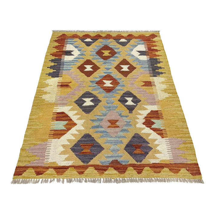 Afghan Vegetable Kilim Rug 2' 10" x 4' 2" Flat-Weave | No. AL339195