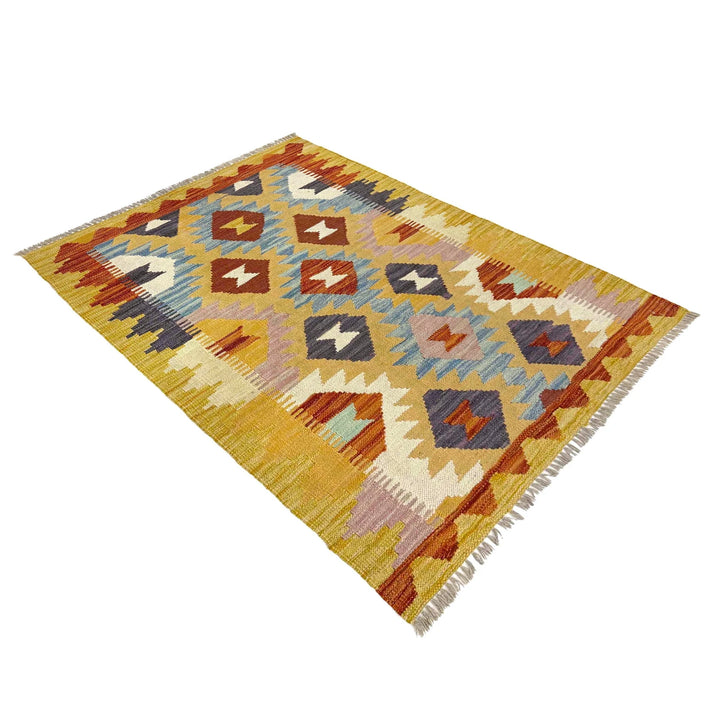 Afghan Vegetable Kilim Rug 2' 10" x 4' 2" Flat-Weave | No. AL339195