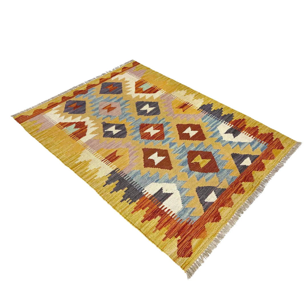 Afghan Vegetable Kilim Rug 2' 10" x 4' 2" Flat-Weave | No. AL339195