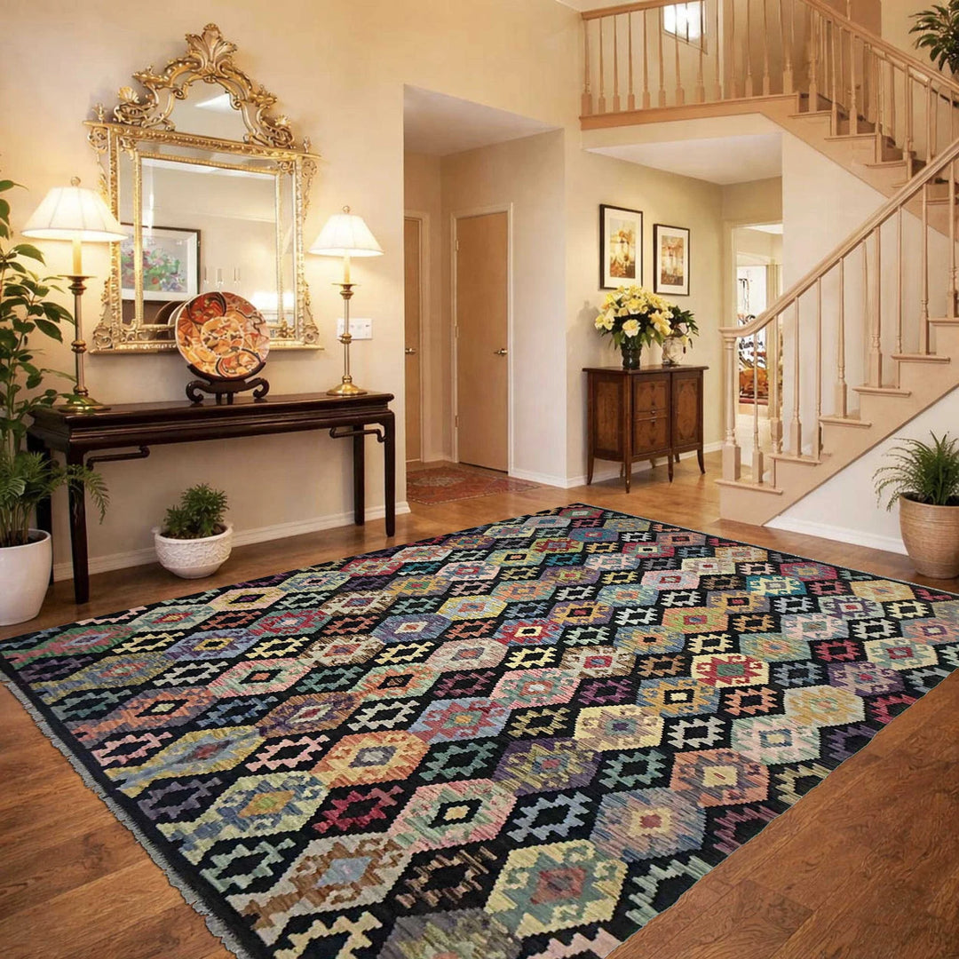 Afghan Vegetable Kilim Rug 6' 7" x 9' 7" Flat-Weave | No. AL339453