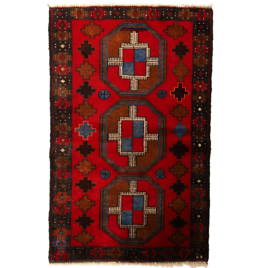 Red Afghan Baluchi Rug 2' 8" x 4' 1" Hand-Knotted | No. AL33976