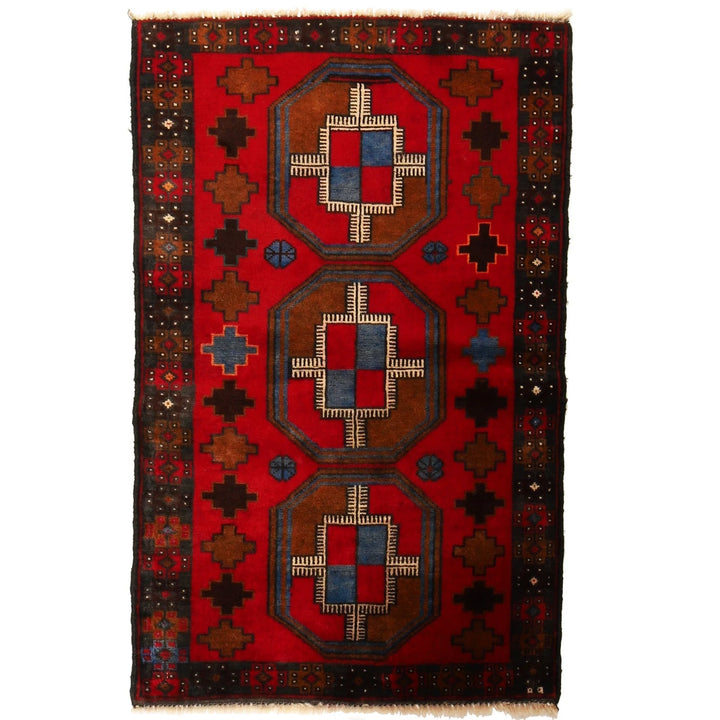 Red Afghan Baluchi Rug 2' 8" x 4' 1" Hand-Knotted | No. AL33976