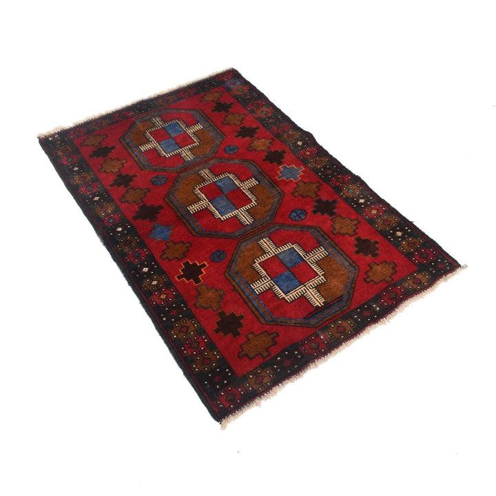 Red Afghan Baluchi Rug 2' 8" x 4' 1" Hand-Knotted | No. AL33976