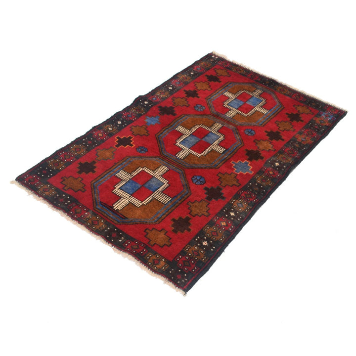Red Afghan Baluchi Rug 2' 8" x 4' 1" Hand-Knotted | No. AL33976