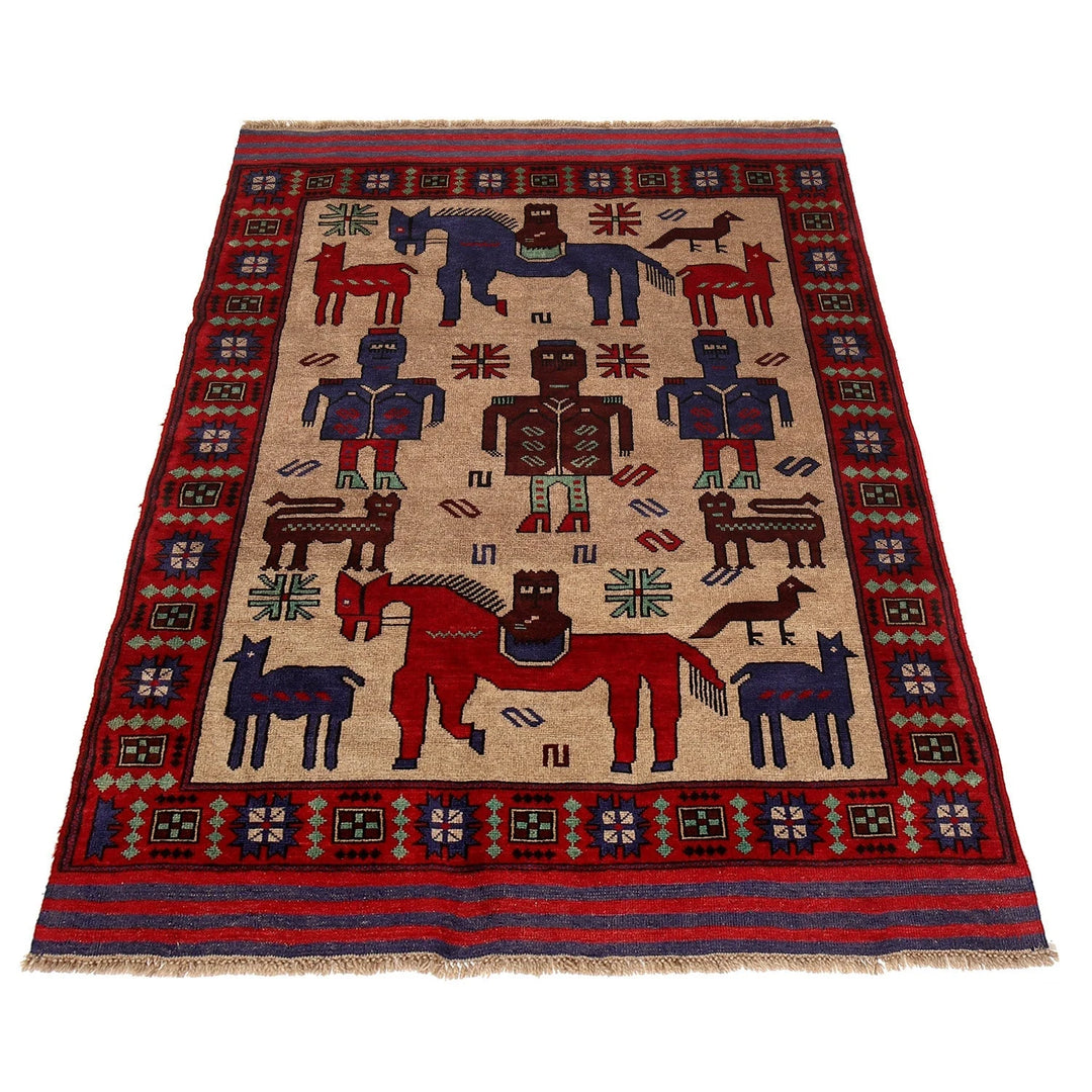 Afghan Animal Pictorial Rug 4' 6" x 6' 0" Hand-Knotted | No. AL33977