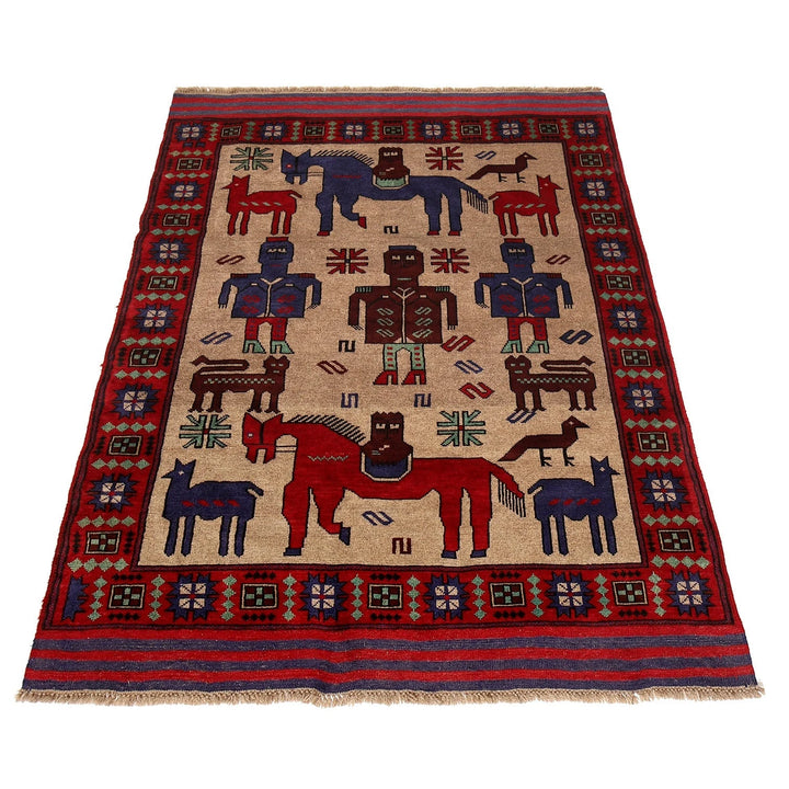 Afghan Animal Pictorial Rug 4' 6" x 6' 0" Hand-Knotted | No. AL33977