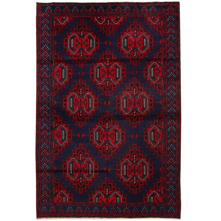 Blue Afghan Baluchi Rug 6' 5" x 9' 7" Hand-Knotted | No. AL34012