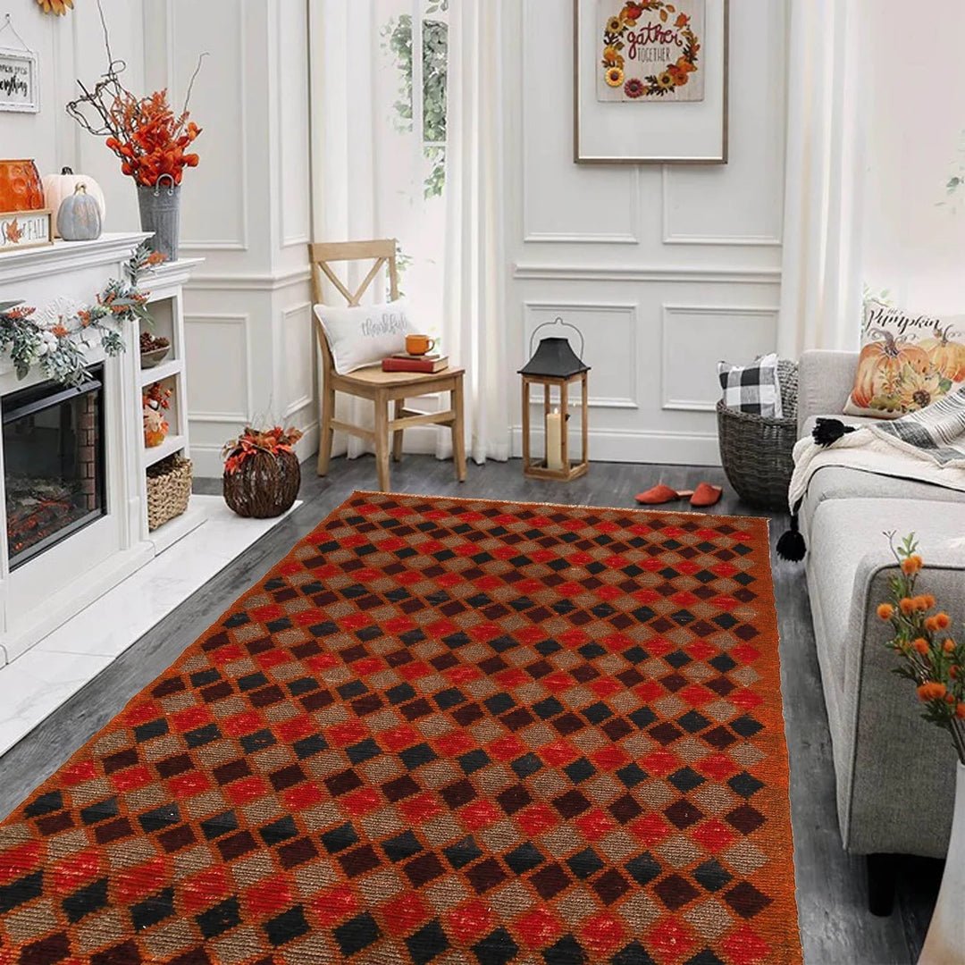 Orange Afghan Baluchi Rug 3' 9" x 6' 2" Hand-Knotted | No. AL34063