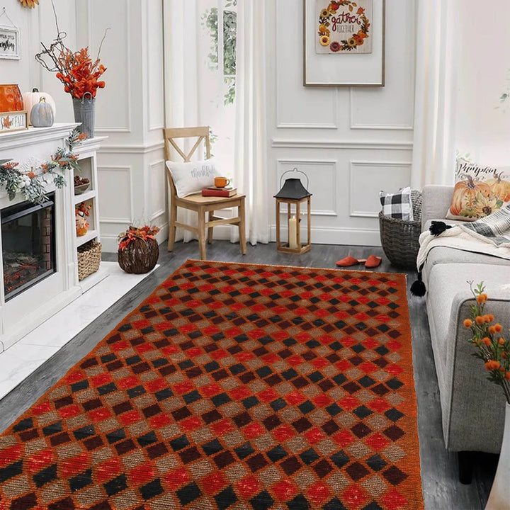 Orange Afghan Baluchi Rug 3' 9" x 6' 2" Hand-Knotted | No. AL34063