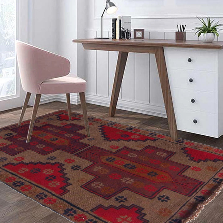 Brown Afghan Baluchi Rug 2' 11" x 4' 5" Hand-Knotted | No. AL34070