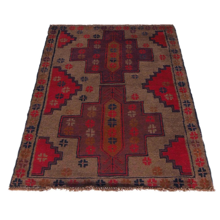 Brown Afghan Baluchi Rug 2' 11" x 4' 5" Hand-Knotted | No. AL34070