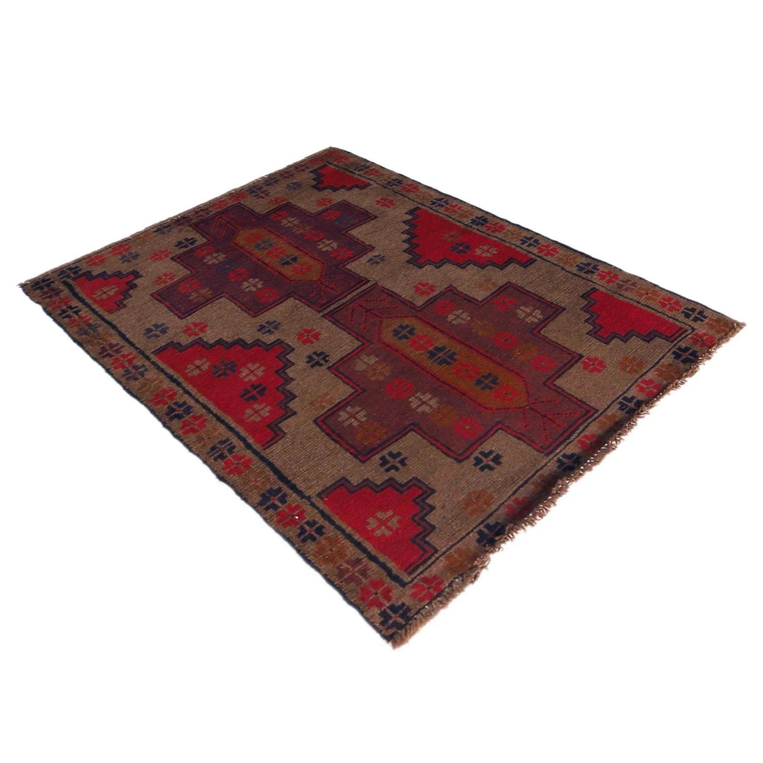 Brown Afghan Baluchi Rug 2' 11" x 4' 5" Hand-Knotted | No. AL34070