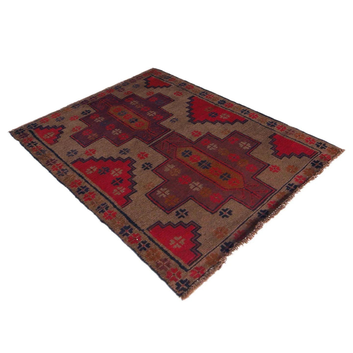 Brown Afghan Baluchi Rug 2' 11" x 4' 5" Hand-Knotted | No. AL34070