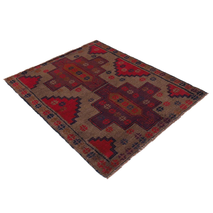 Brown Afghan Baluchi Rug 2' 11" x 4' 5" Hand-Knotted | No. AL34070