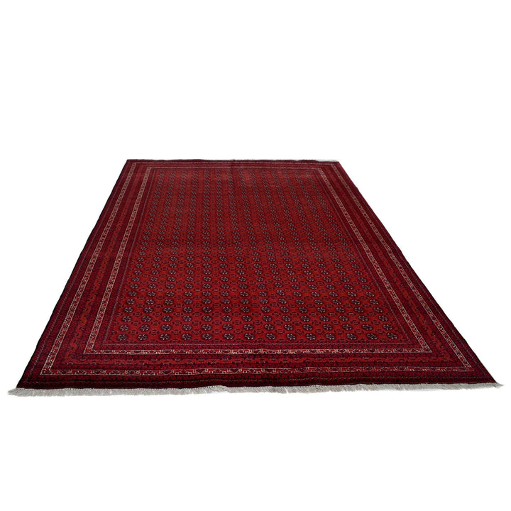 Red Afghan Khoja Roshnai Rug 6' 6" x 9' 6" Hand-Knotted | No. AL34091